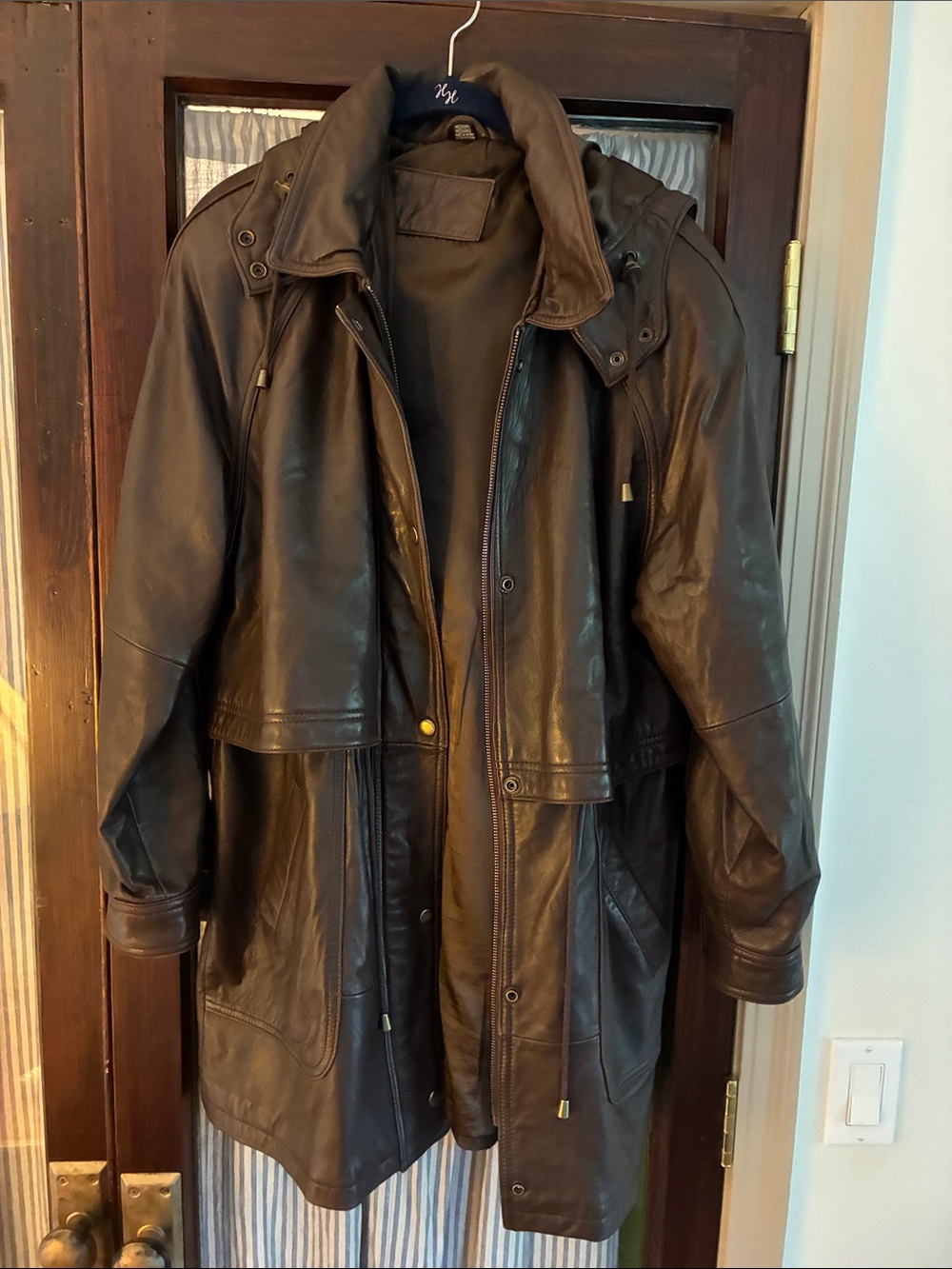 Vintage Jacqueline Ferrar Dark Brown Leather Hooded Coat